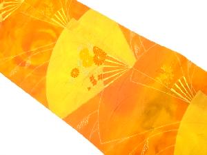 扇に菊・秋草模様織り出し　名古屋帯